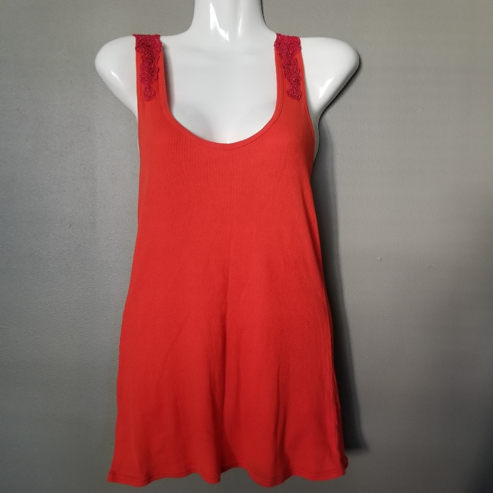 Free People L Racerback Tank Top Embroidered Lace